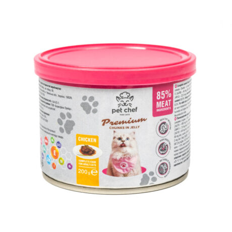 Корм вологий для дорослих котів Pet Chef, шматочки в желе з куркою 200 г